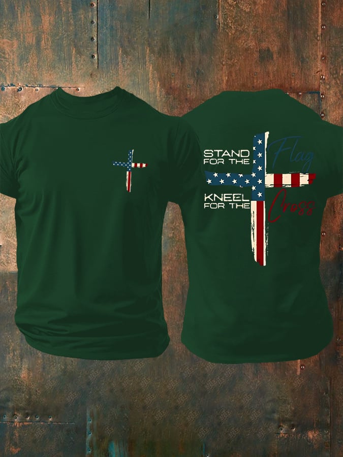 Men's Stand For The Flag Kneel For The Cross Casual Printed T-Shirt