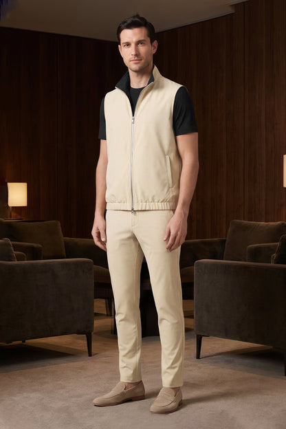 Men's 3-Piece Casual Set with Reversible Vest - Black