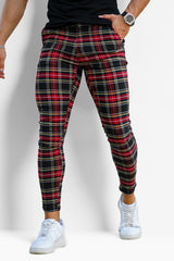 red and black plaid chinos
