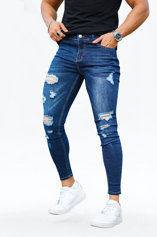 Jeans elasticizzati blu alla moda da uomo