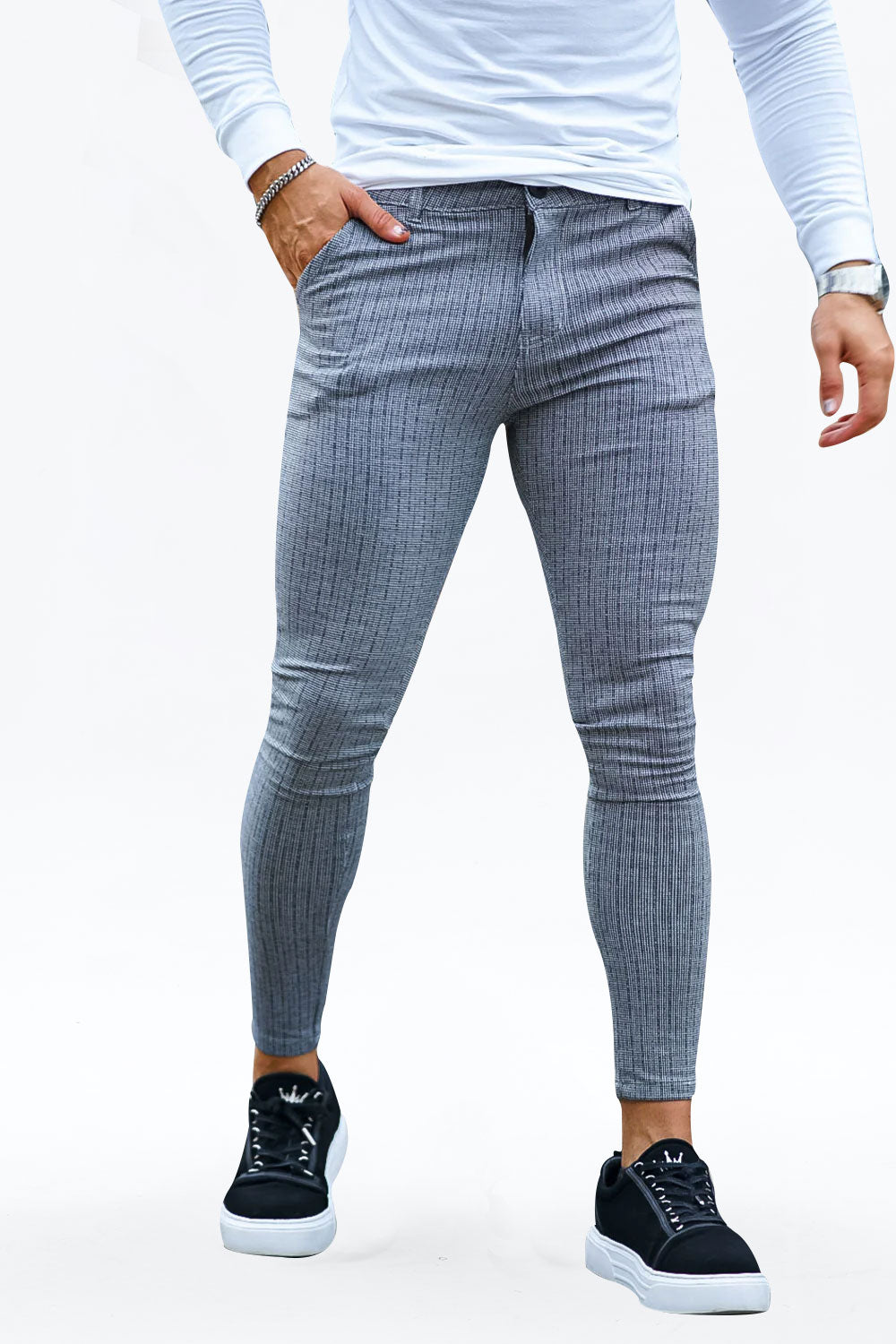 Pantalones de cuadros grises para hombre