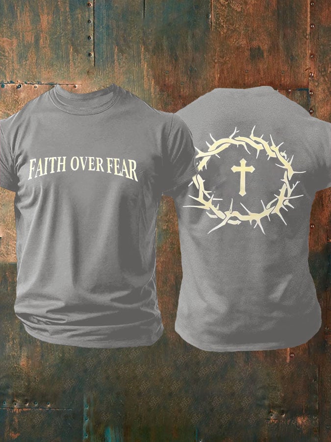 Hot Sale Picks Men's Faith Over Fear Printed Casual T-Shirt