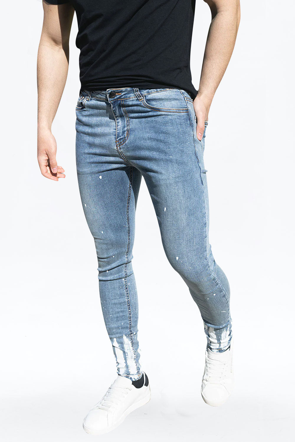 Gingtto Fashion Custom Wave Point Jeans Light Blue Skinny Jeans