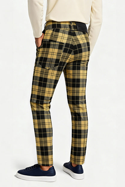 Men's Plaid Pant - Black And Light Yellow