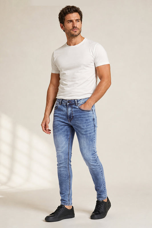 Middelblauwe skinny fit jeans voor heren met stretch
