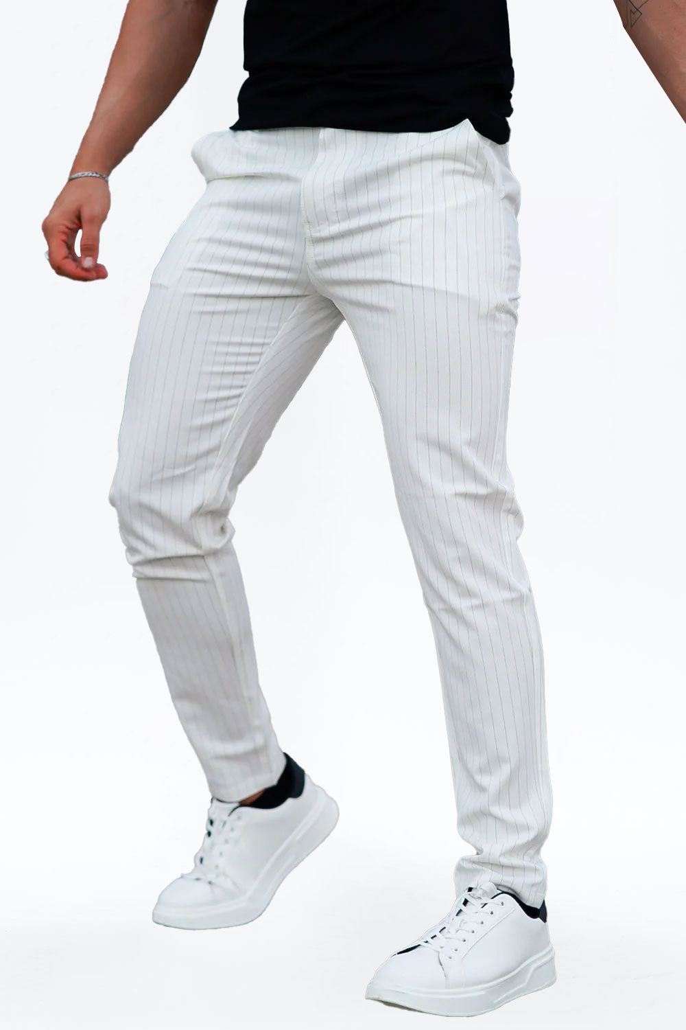 Gingtto Mens Vertical Stripe Chinos White Stretch Chino Pants For Men