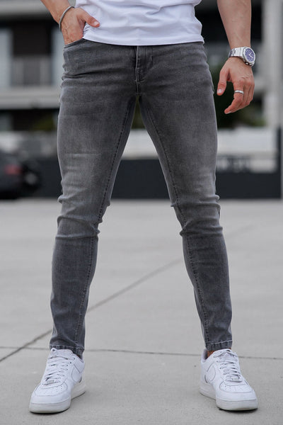 GINGTTO Men's Dark Gray Washed Skinny Jeans（Pre-sale）