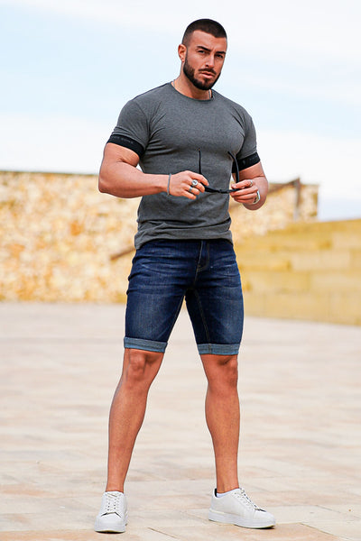 Gingtto Comfortable and Durable Denim Shorts for Men-Blue