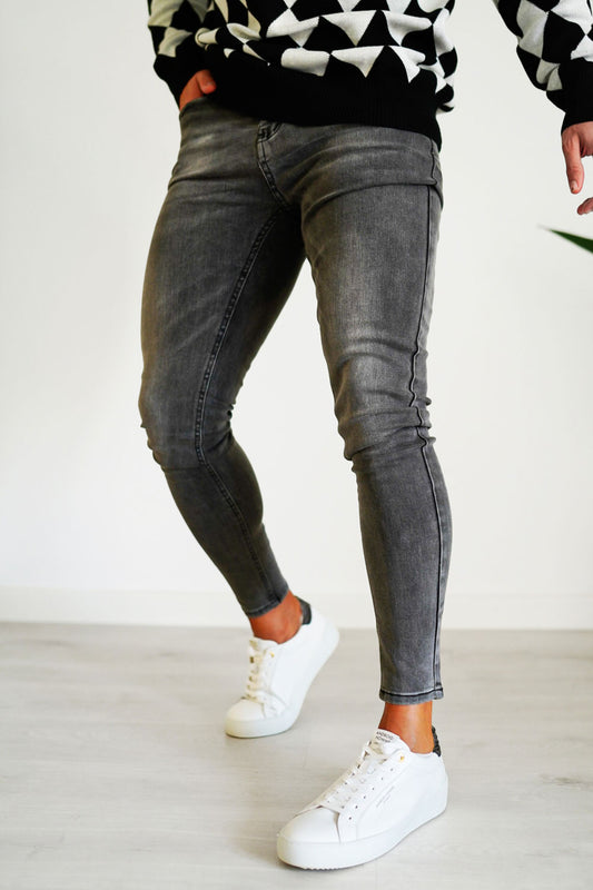 Men's Zipper Skinny Jeans -Gray & Washed