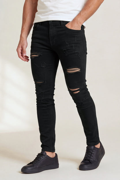 Men's High Stretch Skinny Jean - Ripped & Black