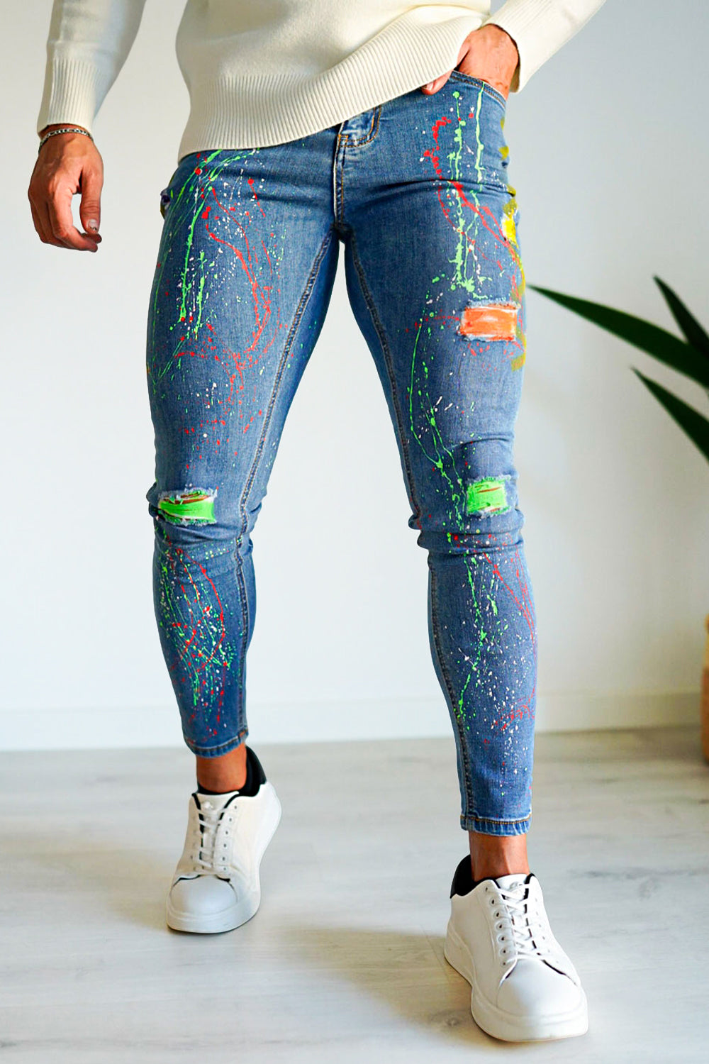 Gingtto New Cool Hip Hop Street Denim Ripped Skinny Mens Jeans