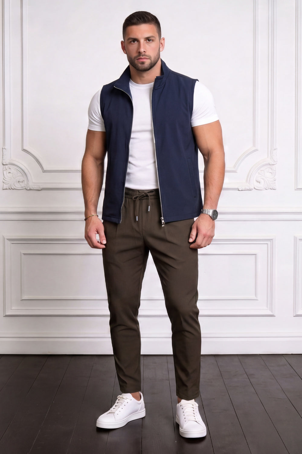 Men's Casual Stand Collar Zip-Up Vest - Navy Blue
