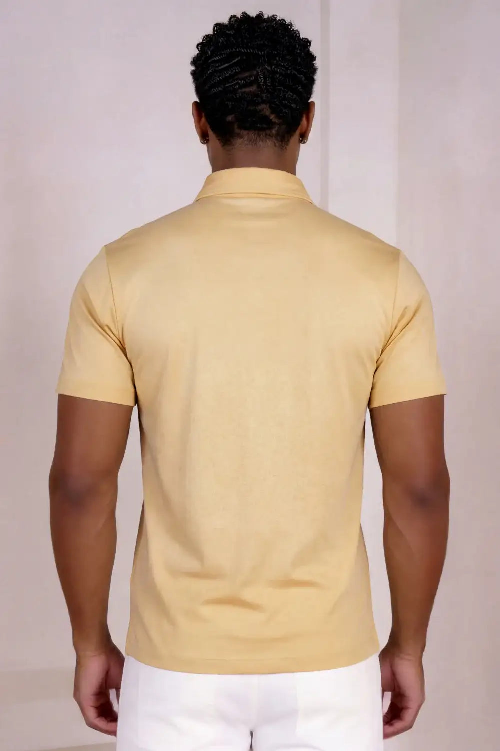 Polo de manga corta de algodón mercerizado para hombre - Caqui claro