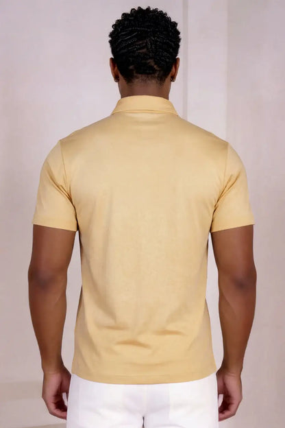 Polo de manga corta de algodón mercerizado para hombre - Caqui claro