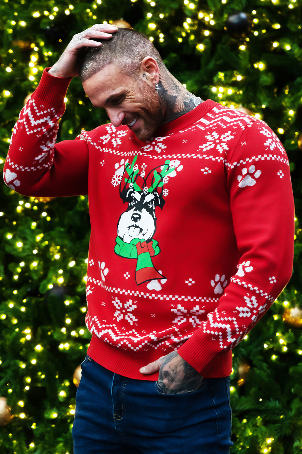 warm sweaters for men - round neck & christmas print