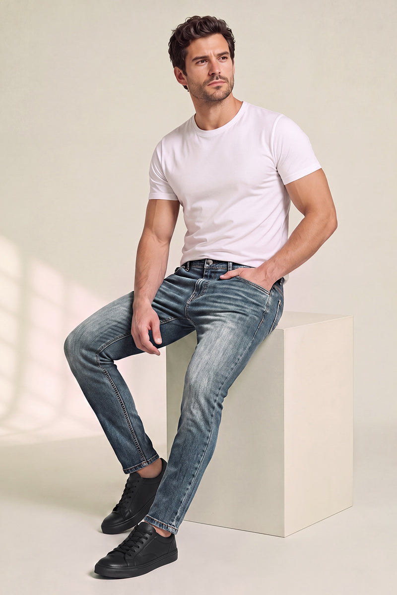 Men's Washed‑out Blue Denim Sculpt Skinny Jean