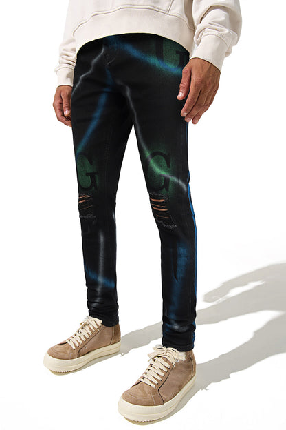 Men Spray Painting Skinny Jean - Black