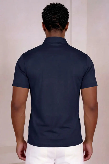 Men's Mercerized Cotton Short-Sleeved Polo Shirt - Navy Blue