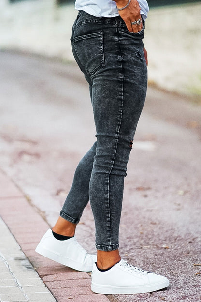 high waisted ripped skinny jeans