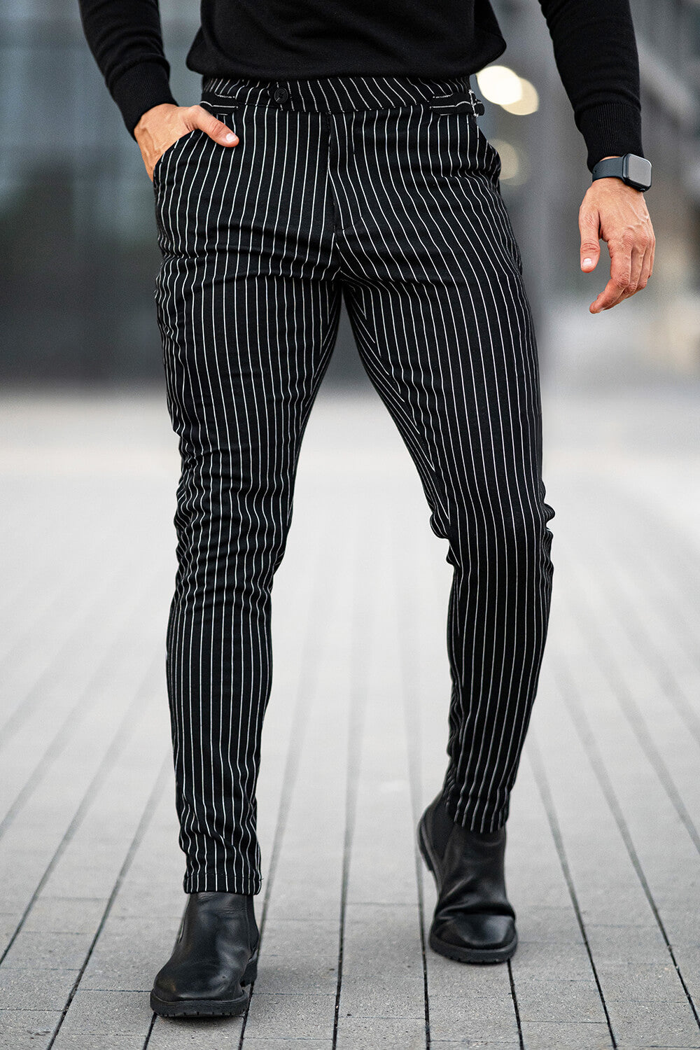 Men Casual Pant Black Stripe Presale For Sale GINGTTO