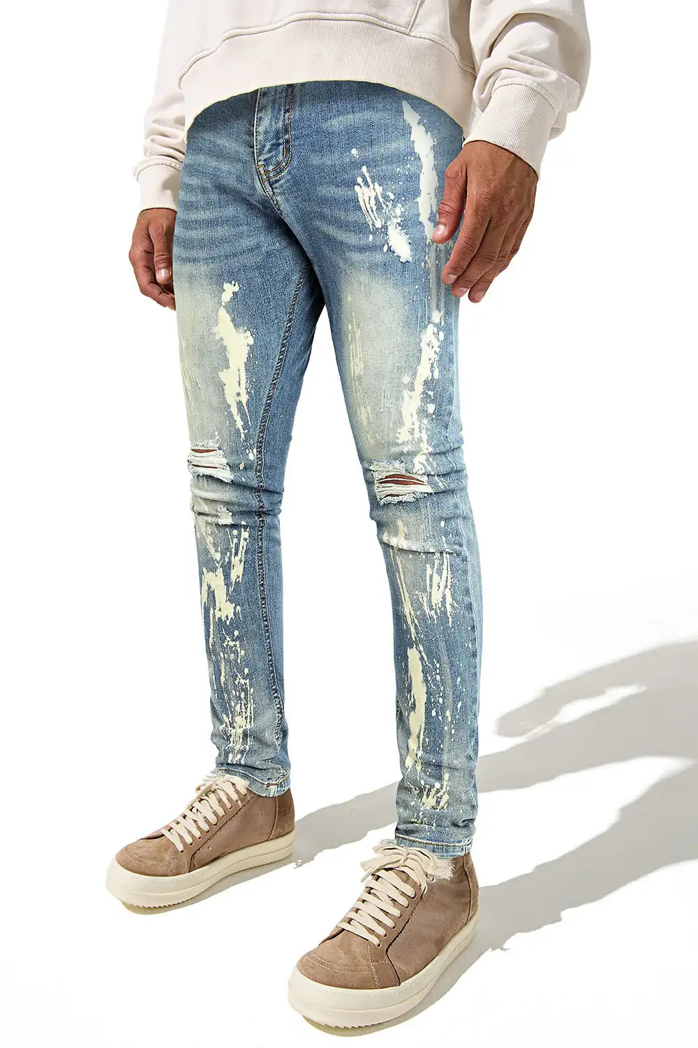 ラスト1！38%OFF！最終処分値下げ！QS BREAK　BLUE 7ft Men's Ripped Spray Paint Skinny Jean - Blue For Sale – GINGTTO