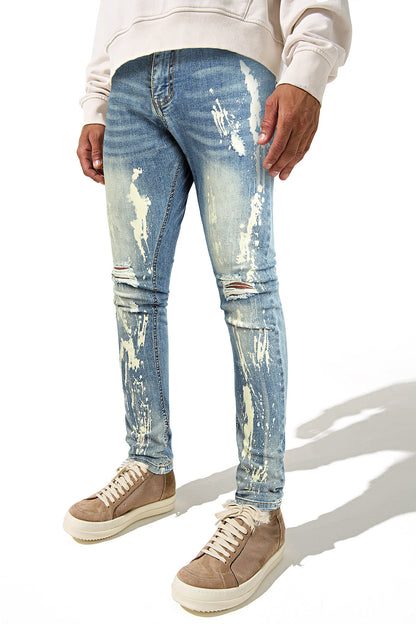 Men's Ripped Spray Paint Skinny Jean - Blue
