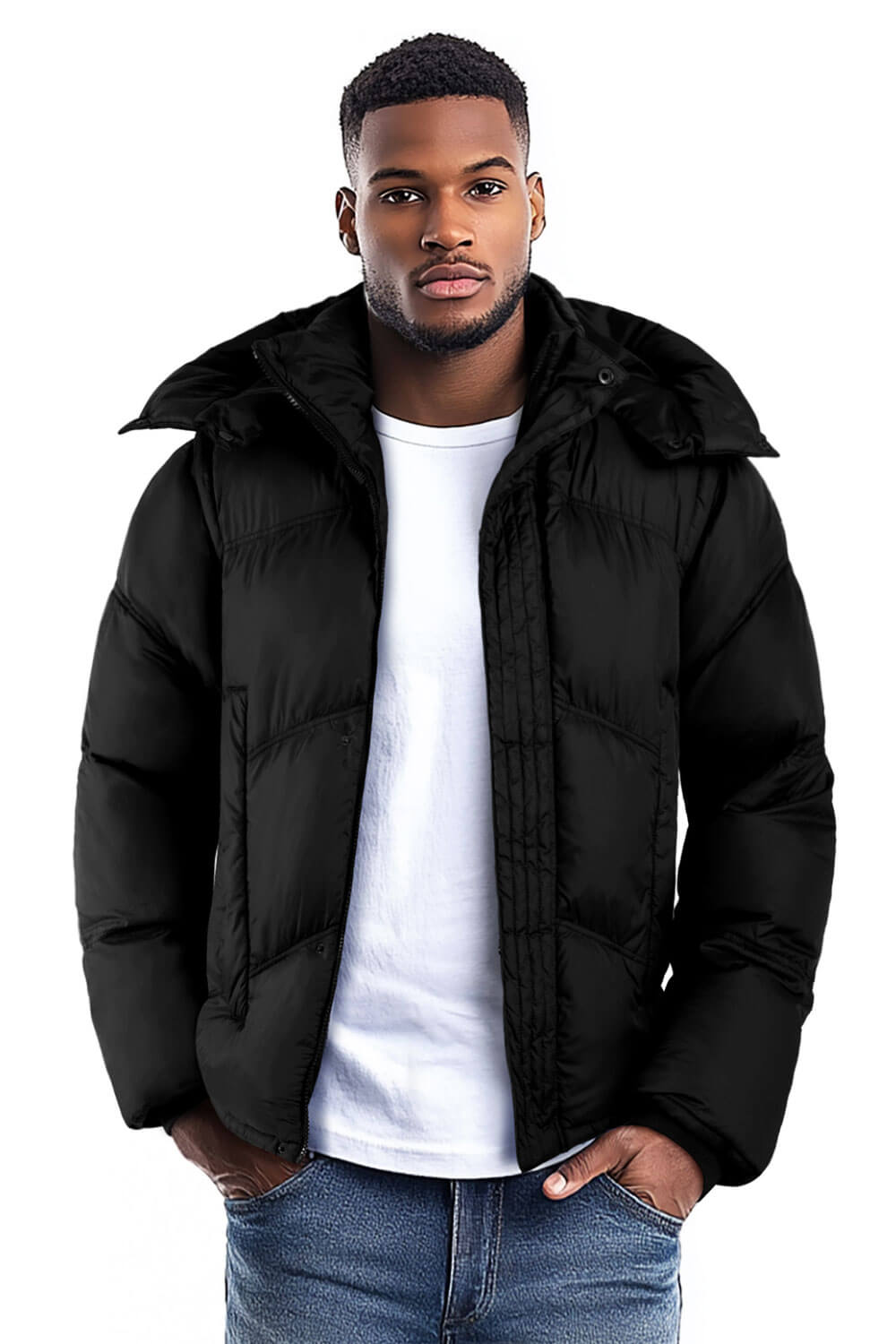Black Mens Down Coat Puffer Jackets GINGTTO 