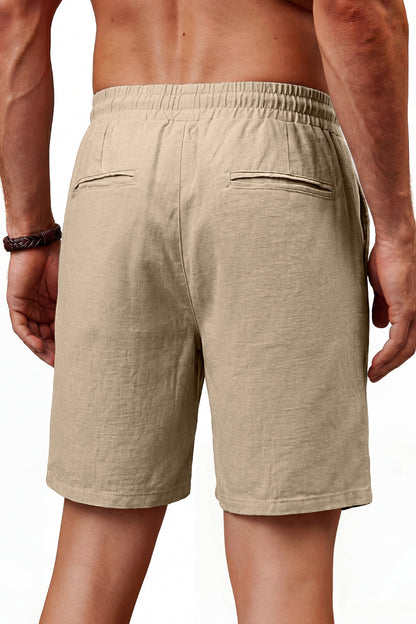 Men's Drawstring Casual Linen Shorts - Khaki