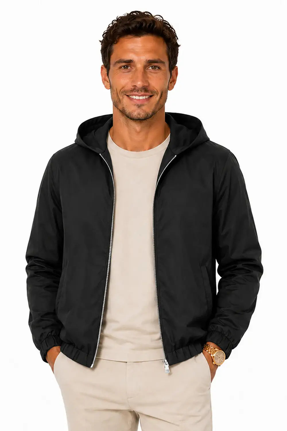 Men's Casual Hooded Lightweight Jacket - Black