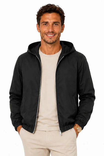 Men's Casual Hooded Lightweight Jacket - Black