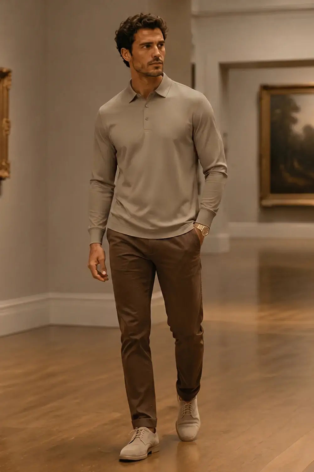 Camiseta de algodón mercerizado para hombre - Verde militar