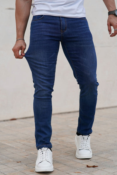 navy blue slim fit jeans