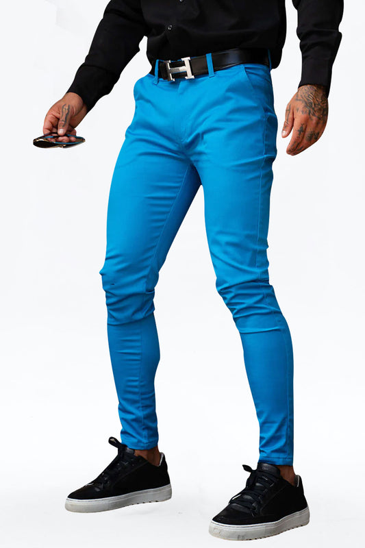 Gingtto Mens Stretch Sapphire Blue Chinos Pants With Good Quality