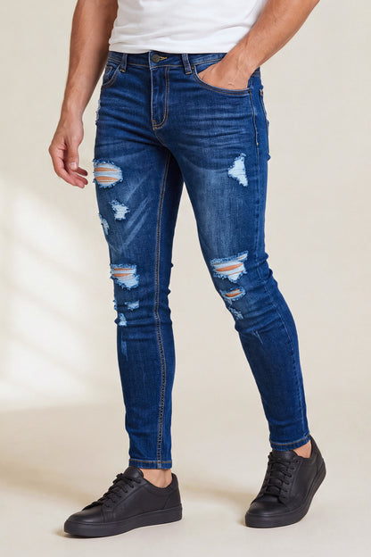 Jeans elasticizzati blu alla moda da uomo