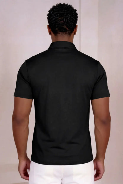 Polo de manga corta de algodón mercerizado para hombre - Negro
