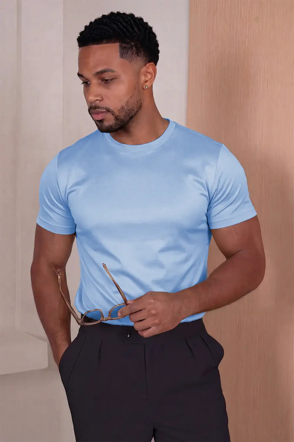 Men's Mercerized Cotton T-Shirt - Light Blue For Sale – GINGTTO