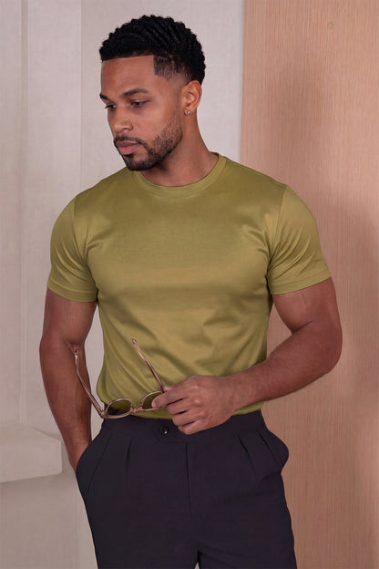 Camiseta de algodón mercerizado para hombre - Verde militar