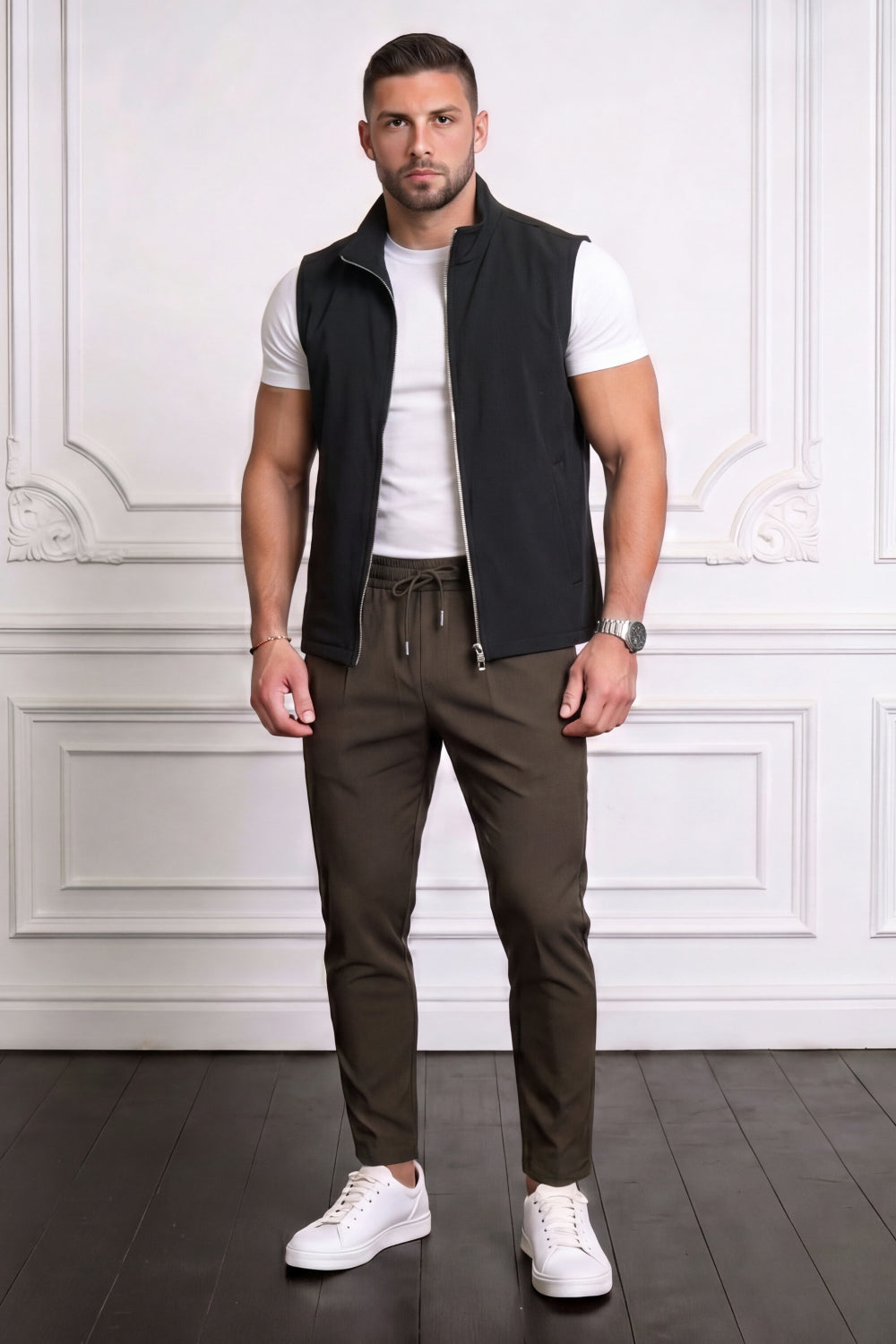 Men's Casual Stand Collar Zip-Up Vest - Black