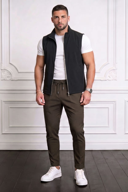 Men's Casual Stand Collar Zip-Up Vest - Black