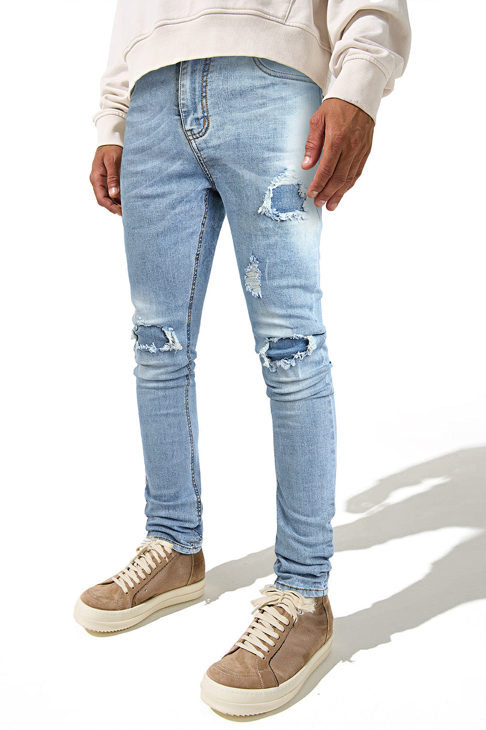 Men's Stretch Skinny Jean - Ripped & Blue