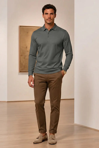 Camiseta de algodón mercerizado para hombre - Verde militar