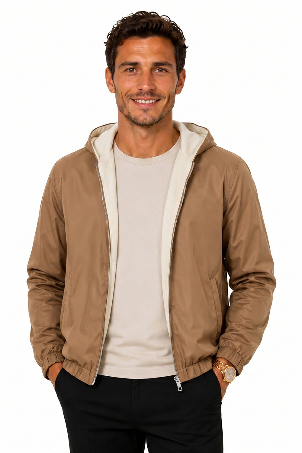 Men's Casual Hooded Lightweight Jacket - Camel