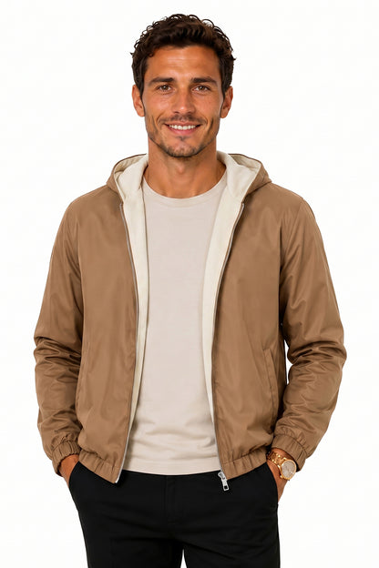 Men's Casual Hooded Lightweight Jacket - Camel