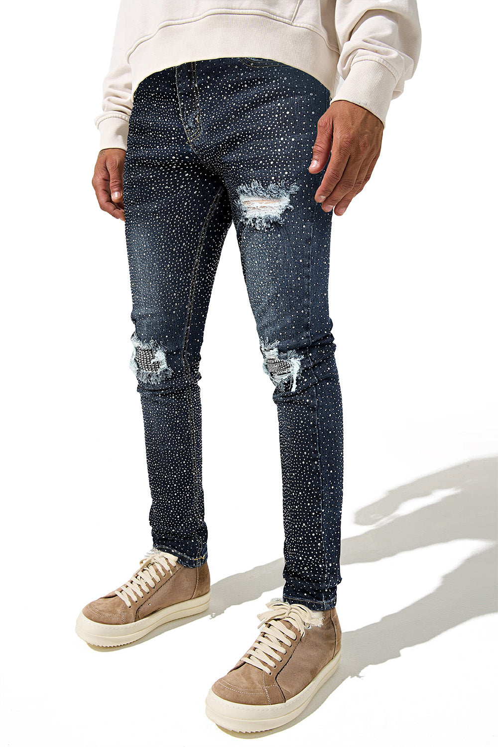 Men's Bedazzled Skinny Ripped Jean - Dark Blue (Pre-Sale)