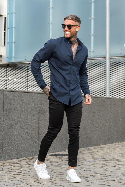 Men's Navy Blue Dress Shirt - XXL / Navy Blue Men's Navy Blue Dress Shirt - XXL / Navy Blue