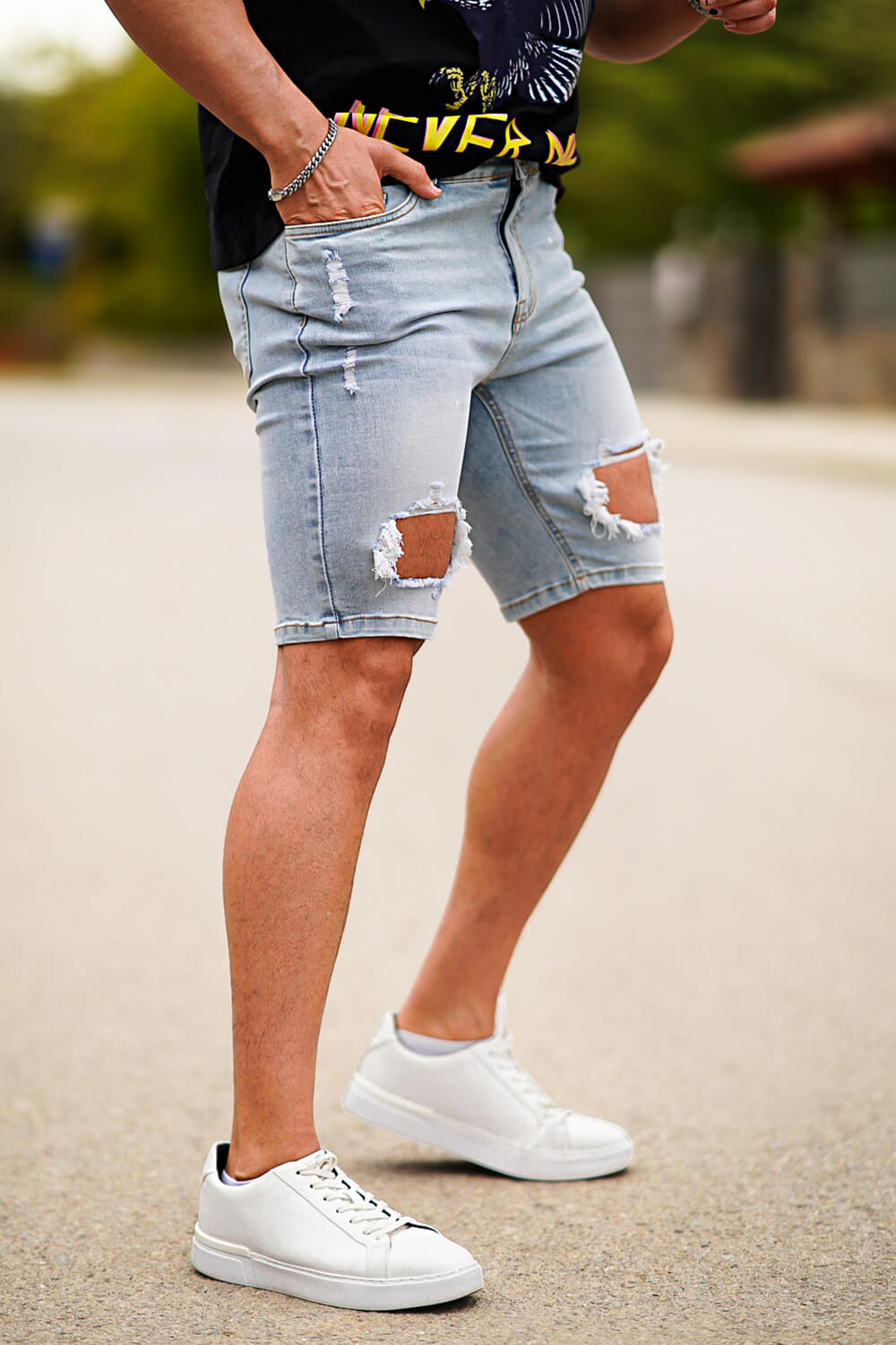  Men's Ripped Shorts - Blue