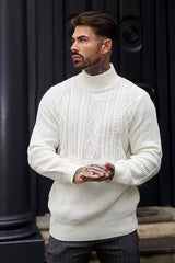 Men's White Knitted Pullover Fashion Sweater