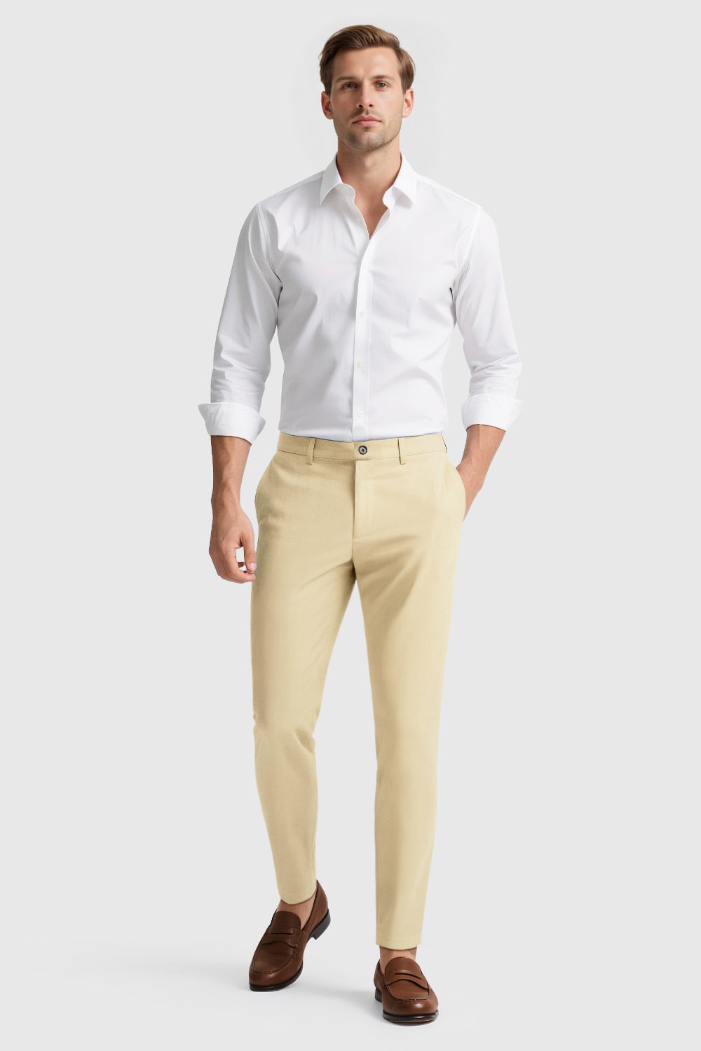 Mens Classic Fit Dress Pant - Light Khaki For Sale 28 Mens Classic Fit Dress Pant - Light Khaki For Sale 28