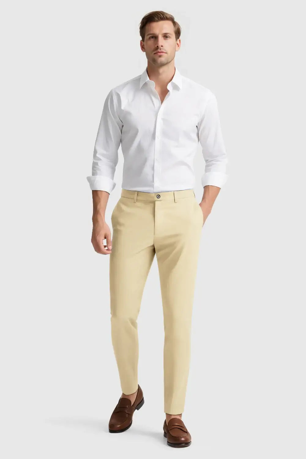 khaki dress pants Neutral Territory Wide-Leg breathable Suit Option Classic Dark Khaki Linen-blend Suit