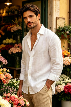 Men's Casual Linen Shirts - White
